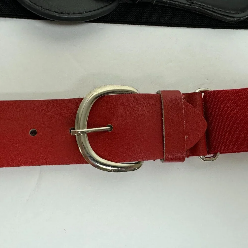 Vintage Elastic Stretch Belt Set of 2 Black and Red